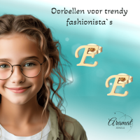 Goudkleurige RVS oorstekers Letter E -