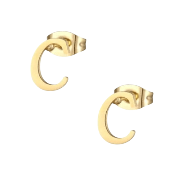Goudkleurige RVS oorstekers Letter C -