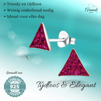 Zilveren oorstekers driehoek fuchsia roze kristal -