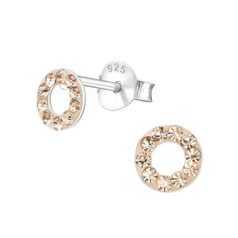 Zilveren open cirkel oorbellen champagne kristal -