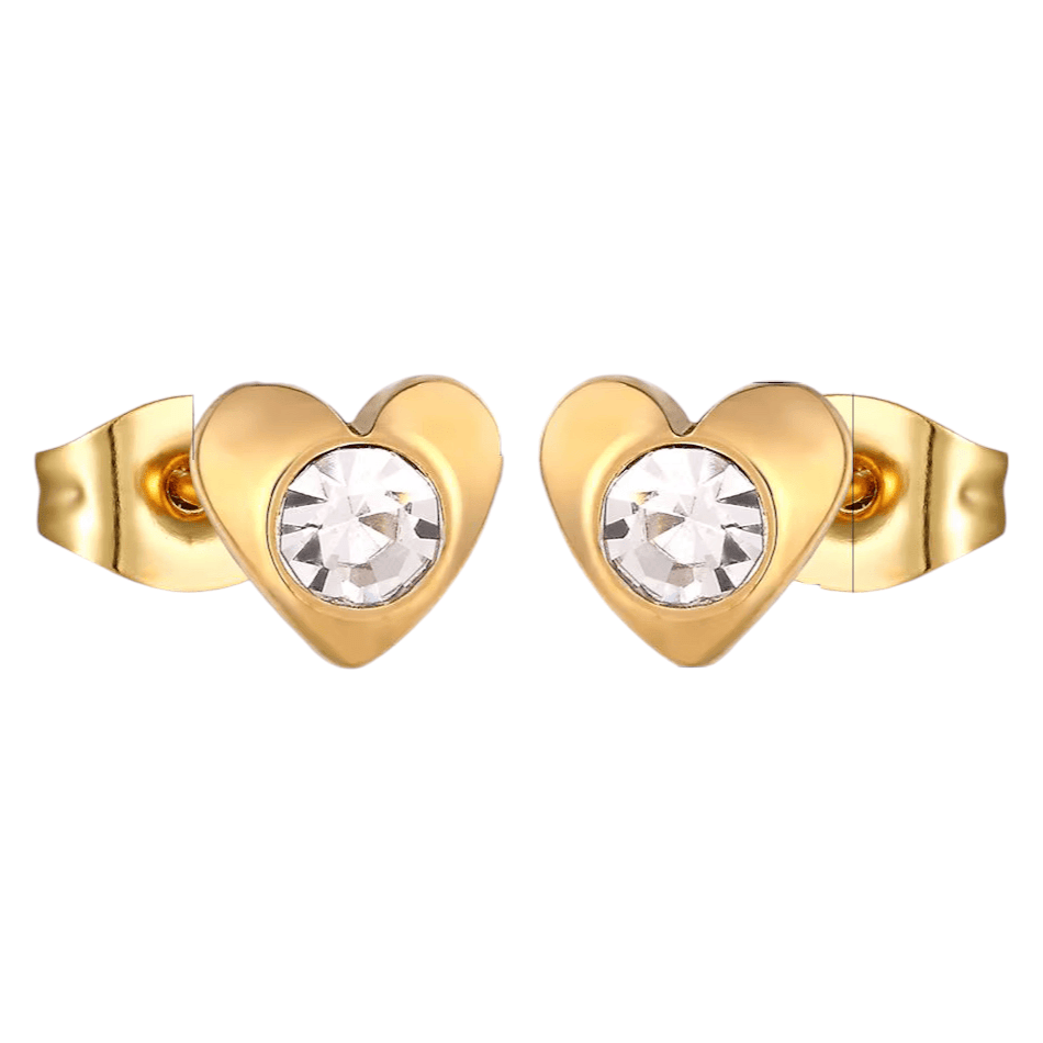 Hartjes oorstekers goudkleur &acirc;&euro;&ldquo; transparant kristal 8mm -