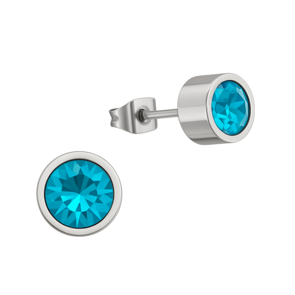 Aqua blauwe kristal oorstekers &acirc;&euro;&ldquo; 5mm zilver RVS -
