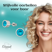 Aqua blauwe kristal oorstekers &acirc;&euro;&ldquo; 5mm zilver RVS -
