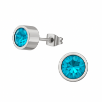 Aqua blauwe kristal oorstekers &acirc;&euro;&ldquo; 5mm zilver RVS -