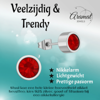 Rode kristal oorstekers &acirc;&euro;&ldquo; 5mm zilverkleur RVS -
