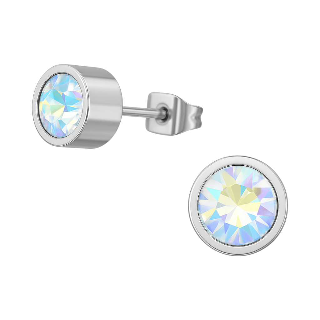 AB multikleur kristal oorstekers &acirc;&euro;&ldquo; 6mm zilver RVS -
