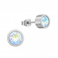 AB multikleur kristal oorstekers &acirc;&euro;&ldquo; 6mm zilver RVS -