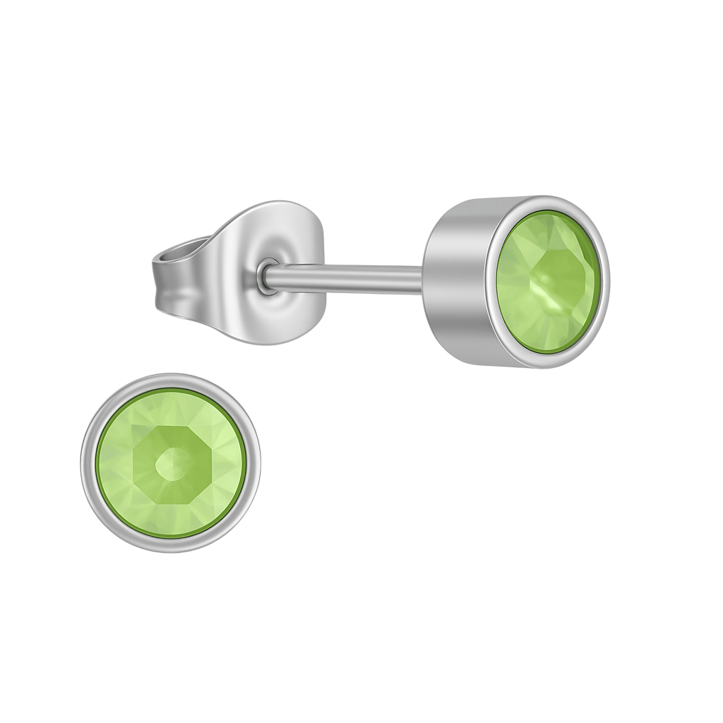 Lichtgroene kristal oorstekers &acirc;&euro;&ldquo; 5mm zilver RVS -