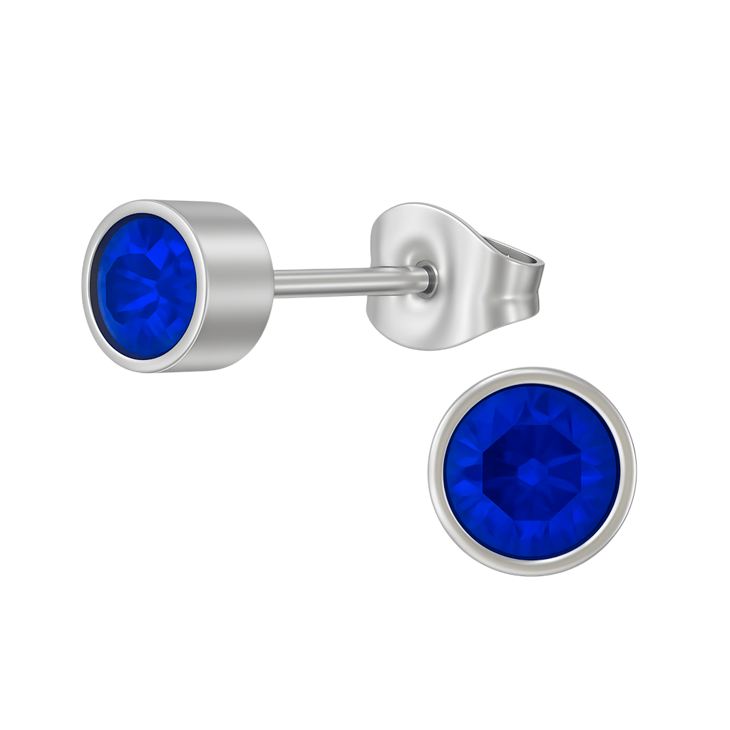 Donkerblauwe kristal oorstekers &acirc;&euro;&ldquo; 5mm zilver RVS -