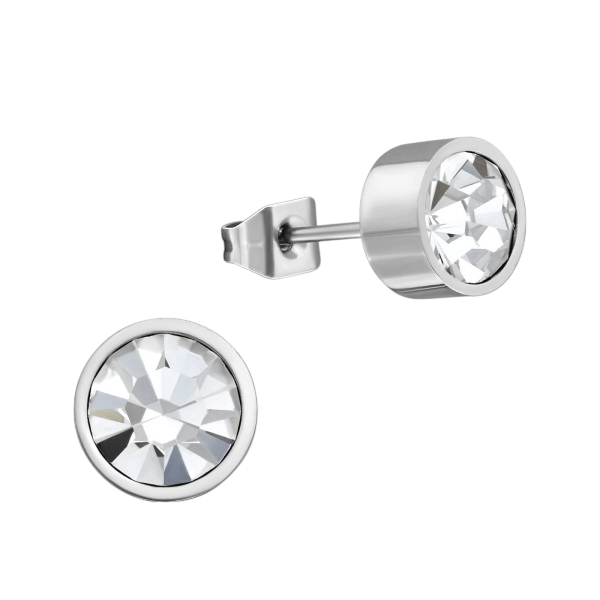 Transparante kristal oorstekers &acirc;&euro;&ldquo; 5mm zilver RVS -