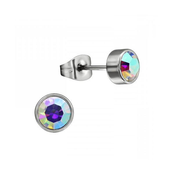 AB multikleur kristal oorstekers &acirc;&euro;&ldquo; 5mm zilver RVS -