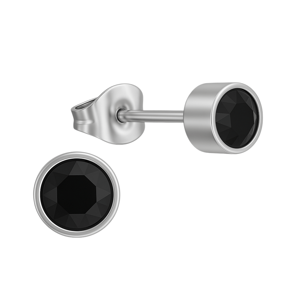 Zwarte kristal oorstekers &acirc;&euro;&ldquo; 5mm zilver RVS -