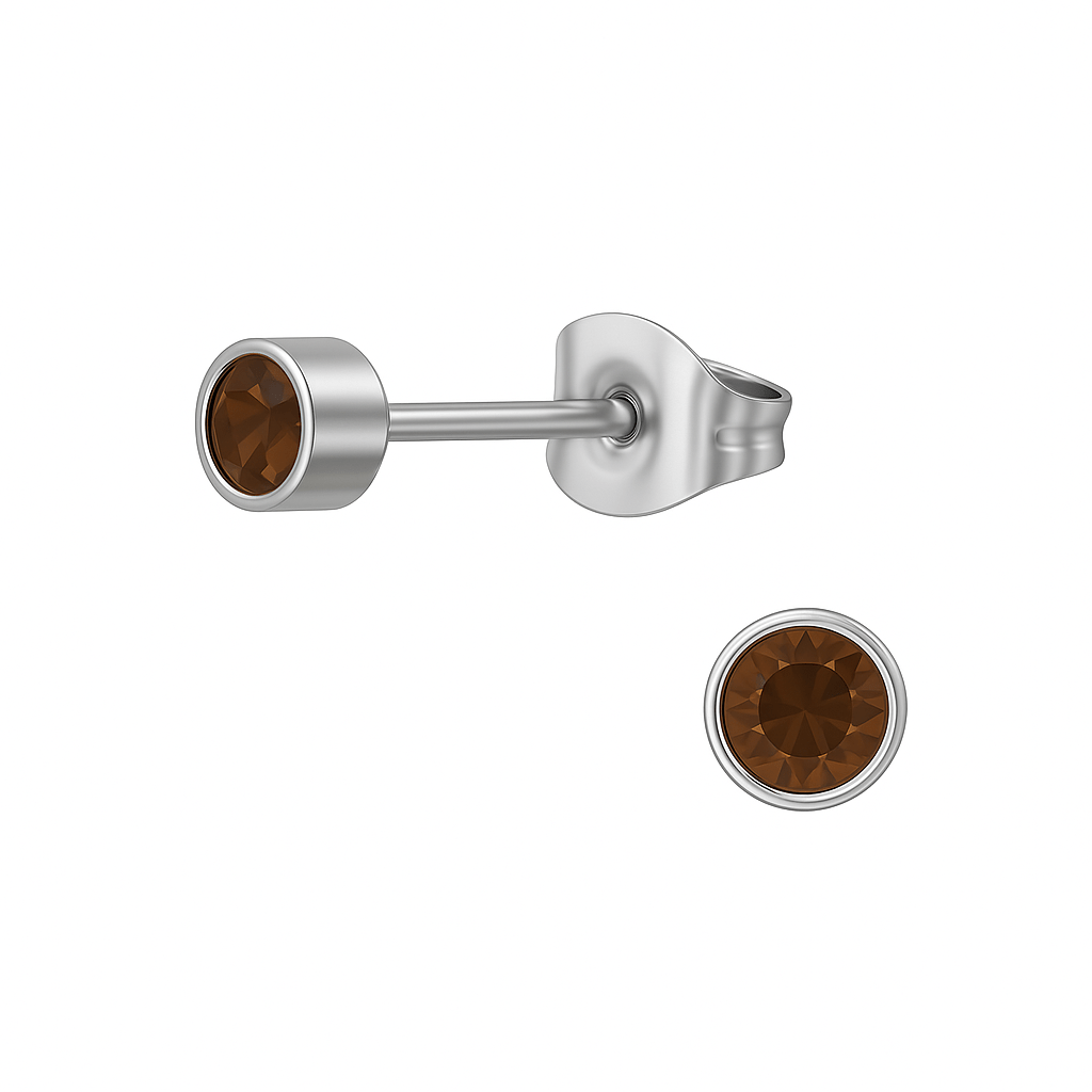 Topaasbruine kristal oorstekers &acirc;&euro;&ldquo; 4mm zilver RVS -