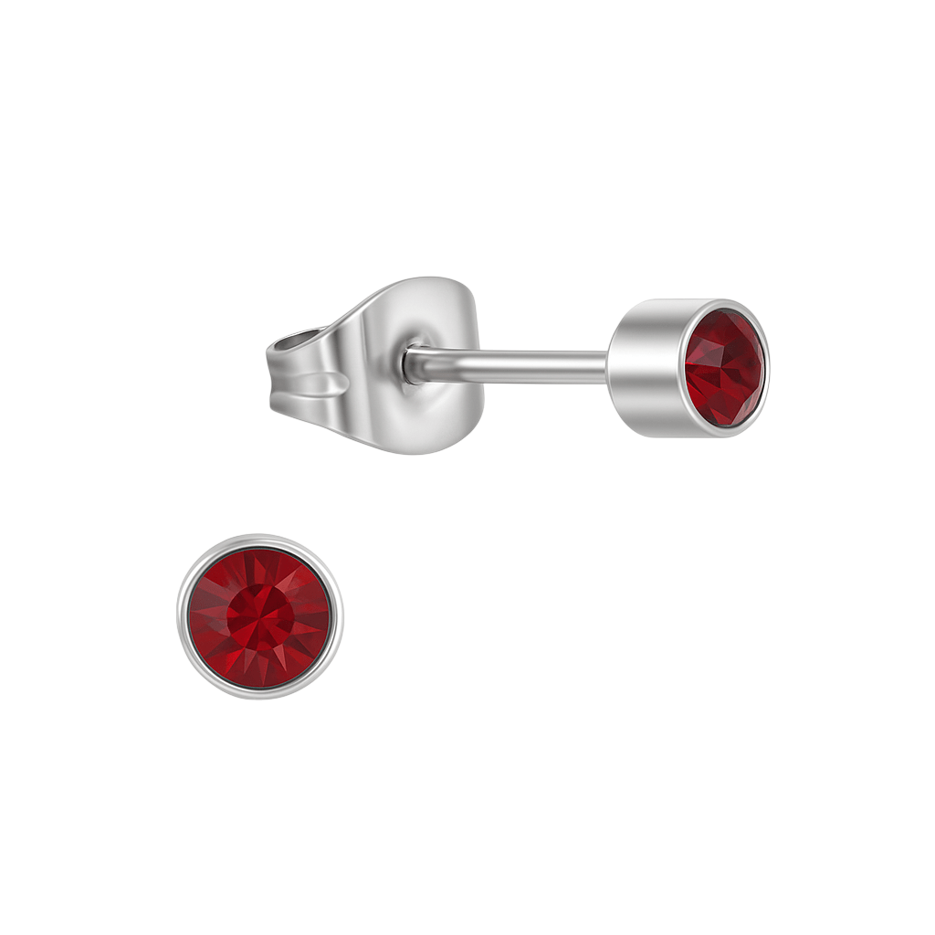 Granaatrood kristal oorstekers &acirc;&euro;&ldquo; 4mm zilver RVS -