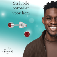 Granaatrood kristal oorstekers &acirc;&euro;&ldquo; 4mm zilver RVS -