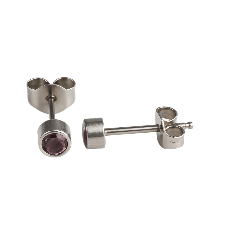 Lila kristal oorstekers &acirc;&euro;&ldquo; 4mm zilver RVS -