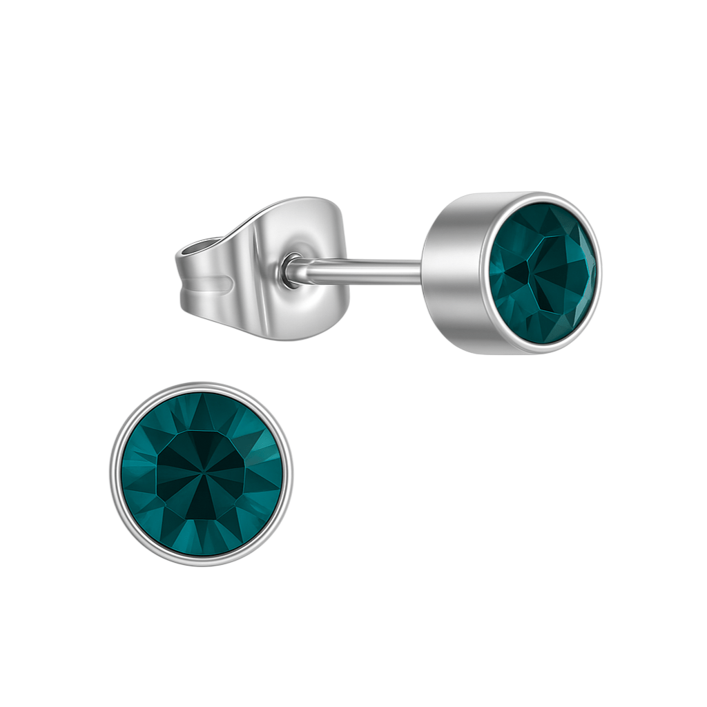 Turquoise kristal oorstekers &acirc;&euro;&ldquo; 4mm zilver RVS -