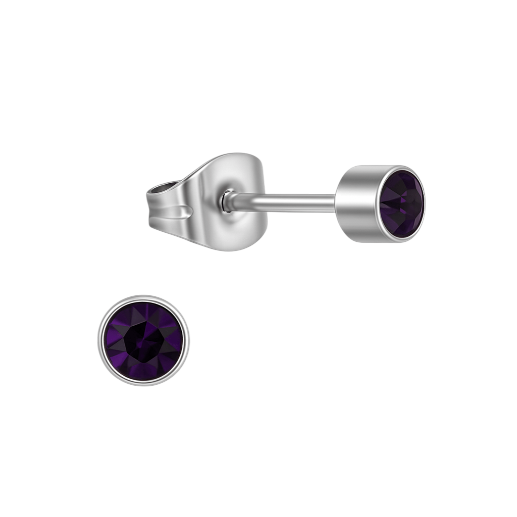 Amethist paarse kristal oorstekers &acirc;&euro;&ldquo; 4mm RVS -