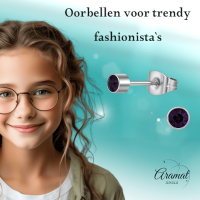 Amethist paarse kristal oorstekers &acirc;&euro;&ldquo; 4mm RVS -