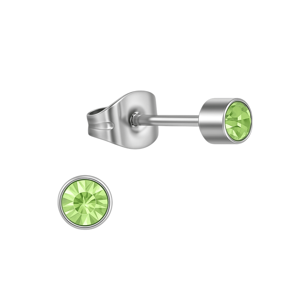 Lichtgroen kristal oorstekers &acirc;&euro;&ldquo; 4mm zilver RVS -