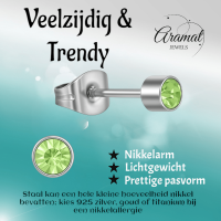 Lichtgroen kristal oorstekers &acirc;&euro;&ldquo; 4mm zilver RVS -