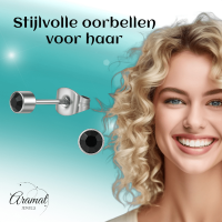 Zwarte kristal oorstekers &acirc;&euro;&ldquo; 4mm zilver RVS -