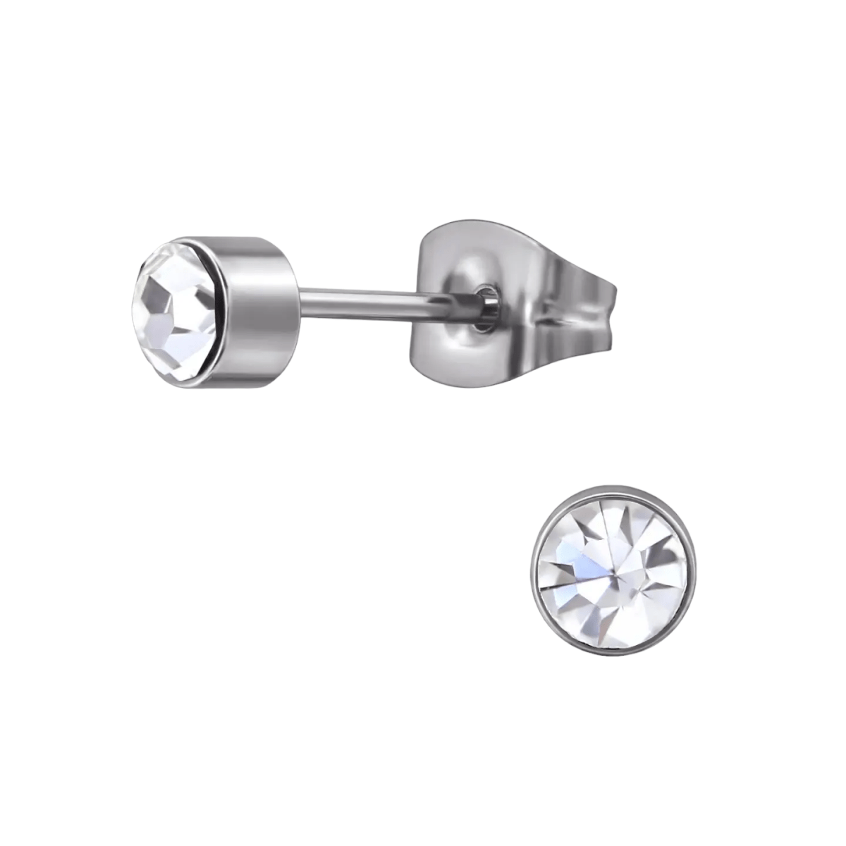 Transparante kristal oorstekers &acirc;&euro;&ldquo; 4mm zilver RVS -