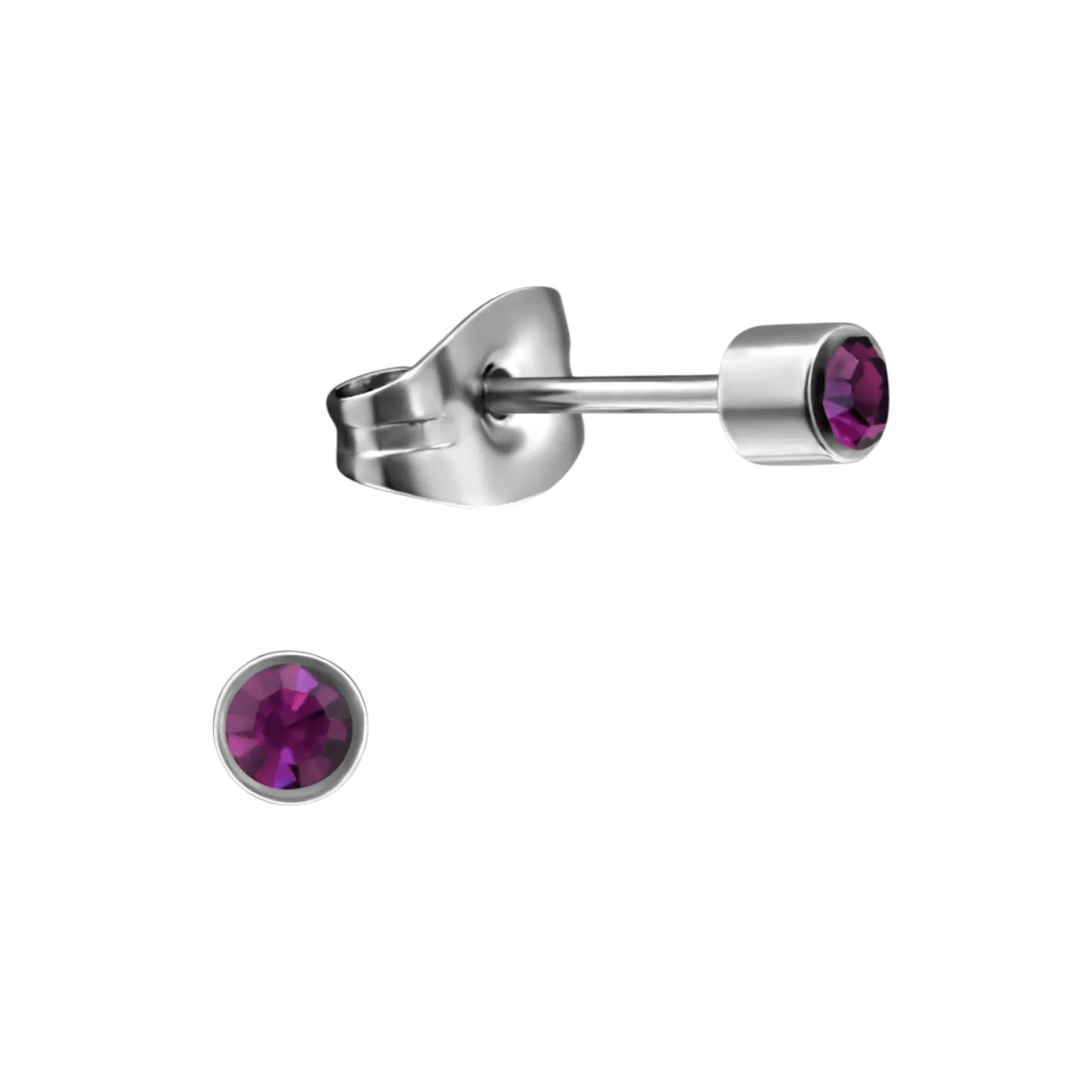 Mini oorstekers lavendel kristal &acirc;&euro;&ldquo; 3mm RVS -