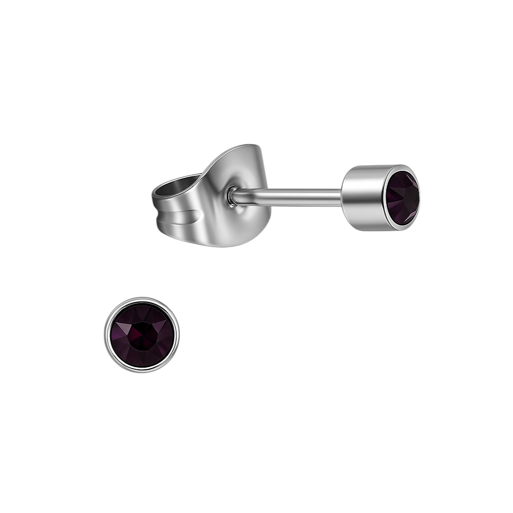 Mini paarse kristal oorstekers &acirc;&euro;&ldquo; 3mm elegant -