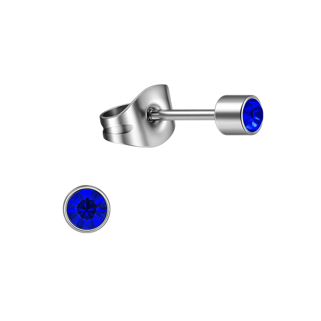 Mini kristal oorstekers blauw &acirc;&euro;&ldquo; 3mm zilverkleur -