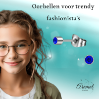 Mini kristal oorstekers blauw &acirc;&euro;&ldquo; 3mm zilverkleur -