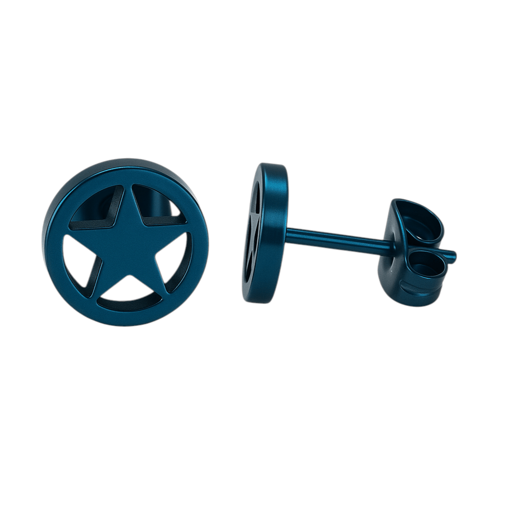 Ronde oorstekers met ster blauw RVS &acirc;&euro;&ldquo; 8mm -