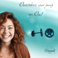 Ronde oorstekers met ster blauw RVS &acirc;&euro;&ldquo; 8mm -