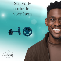 Ronde oorstekers met ster blauw RVS &acirc;&euro;&ldquo; 8mm -