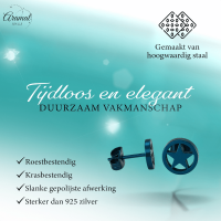 Ronde oorstekers met ster blauw RVS &acirc;&euro;&ldquo; 8mm -