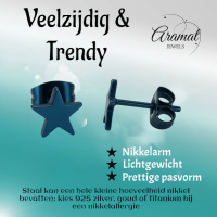 Ster oorstekers blauw RVS &acirc;&euro;&ldquo; 8mm opvallend - Heren