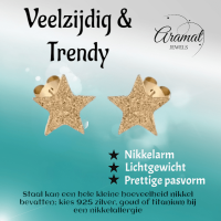 Ster oorstekers goudkleur &acirc;&euro;&ldquo; sandblasted &acirc;&euro;&ldquo; 8mm -