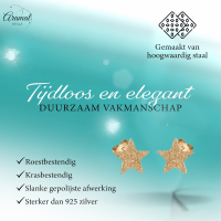 Ster oorstekers goudkleur &acirc;&euro;&ldquo; sandblasted &acirc;&euro;&ldquo; 8mm -