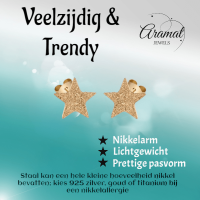 Ster oorstekers goudkleur &acirc;&euro;&ldquo; sandblasted &acirc;&euro;&ldquo; 6mm -