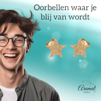 Ster oorstekers goudkleur &acirc;&euro;&ldquo; sandblasted &acirc;&euro;&ldquo; 6mm -