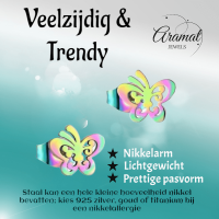 Vlinder oorstekers multikleur staal &acirc;&euro;&ldquo; 8x9mm open -