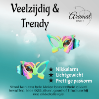 Vlinder oorstekers multikleur staal &acirc;&euro;&ldquo; 6x10mm open -