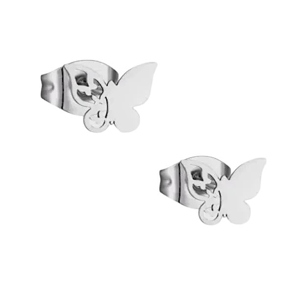Vlinder oorstekers staal &acirc;&euro;&ldquo; 3 vlinders- zilverkleurig -