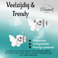 Vlinder oorstekers staal &acirc;&euro;&ldquo; 3 vlinders- zilverkleurig -