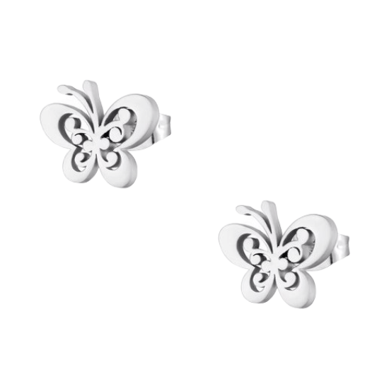 Stalen vlinder oorstekers zilverkleur 11x9mm -