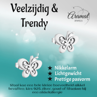 Stalen vlinder oorstekers zilverkleur 11x9mm -