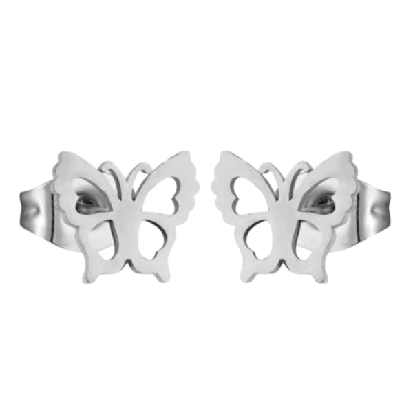 Zilverkleurige stalen vlinder oorbellen 9mm -