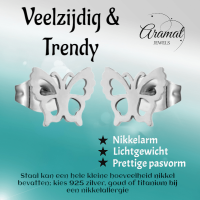 Zilverkleurige stalen vlinder oorbellen 9mm -