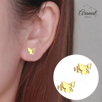 Stalen vlinder oorbellen &acirc;&euro;&ldquo; goudkleur &acirc;&euro;&ldquo; 7x10 mm -
