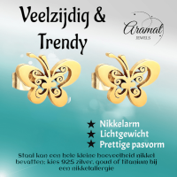 Goudkleurige open vlinder oorstekers 10x8 mm -